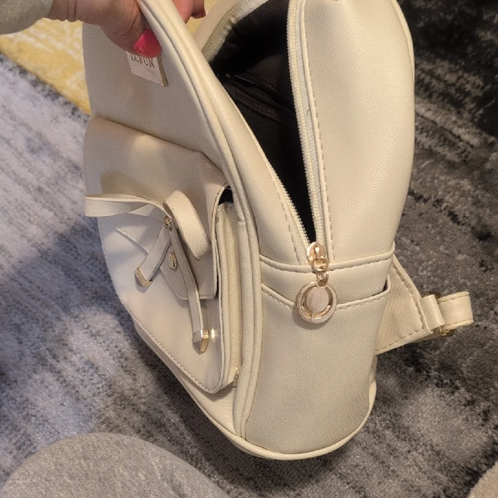 White Mini Backpack Purse with Bow Accent - Picture 8 of 8
